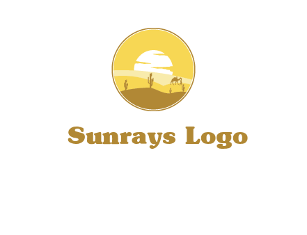 round logo showing sunset in a desert