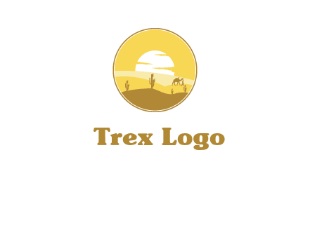 round logo showing sunset in a desert