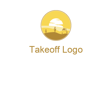 round logo showing sunset in a desert