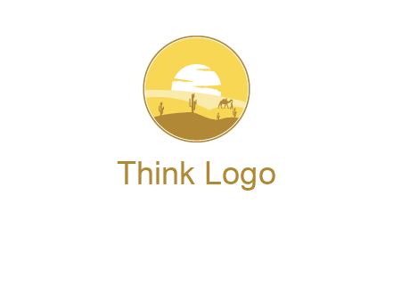 round logo showing sunset in a desert
