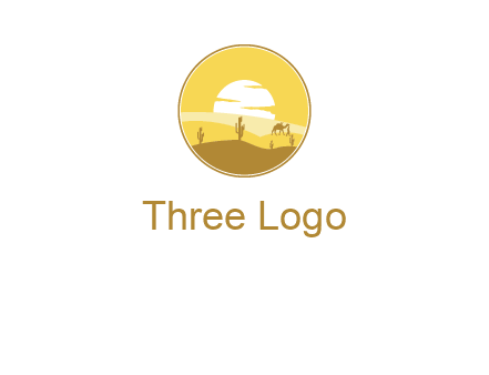round logo showing sunset in a desert