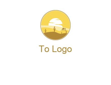 round logo showing sunset in a desert