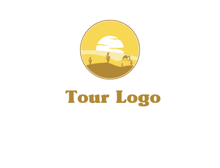 round logo showing sunset in a desert