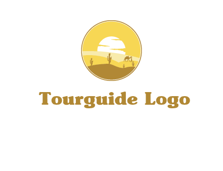 round logo showing sunset in a desert