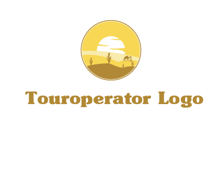 round logo showing sunset in a desert