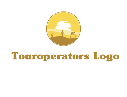 round logo showing sunset in a desert