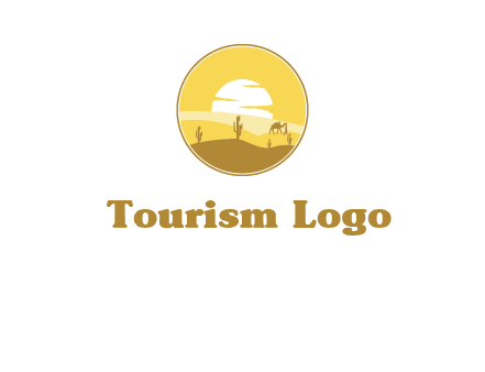 round logo showing sunset in a desert