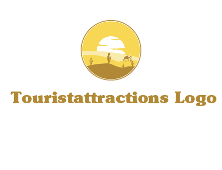 round logo showing sunset in a desert