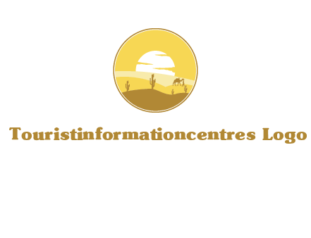 round logo showing sunset in a desert