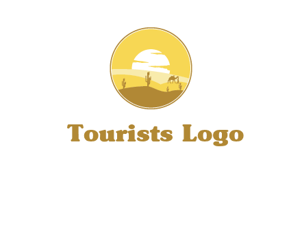round logo showing sunset in a desert