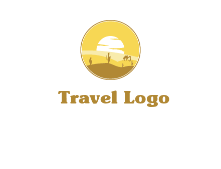 round logo showing sunset in a desert