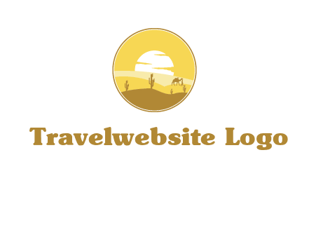 round logo showing sunset in a desert