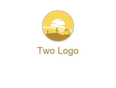 round logo showing sunset in a desert