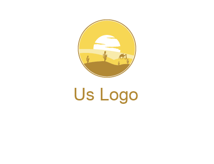 round logo showing sunset in a desert