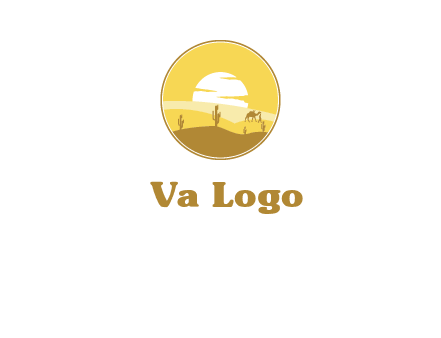 round logo showing sunset in a desert