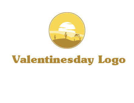 round logo showing sunset in a desert