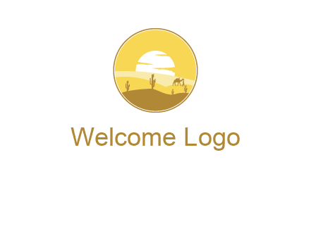 round logo showing sunset in a desert