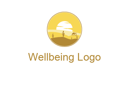 round logo showing sunset in a desert