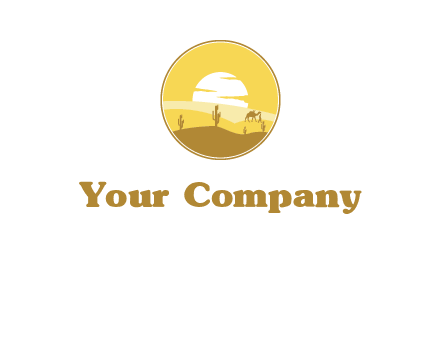 round logo showing sunset in a desert