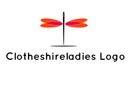 upright needle with stitched hearts forming a dragonfly icon