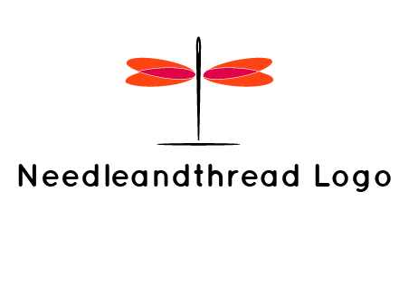 upright needle with stitched hearts forming a dragonfly icon