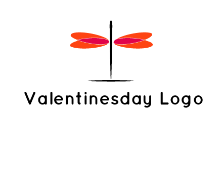upright needle with stitched hearts forming a dragonfly icon