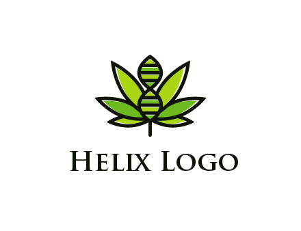 dna at the center of a marijuana leaf logo