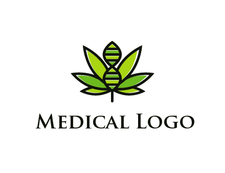 dna at the center of a marijuana leaf logo