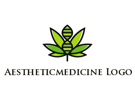 dna at the center of a marijuana leaf logo