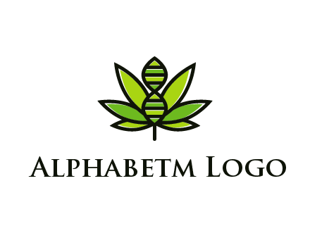 dna at the center of a marijuana leaf logo