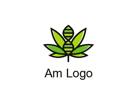 dna at the center of a marijuana leaf logo