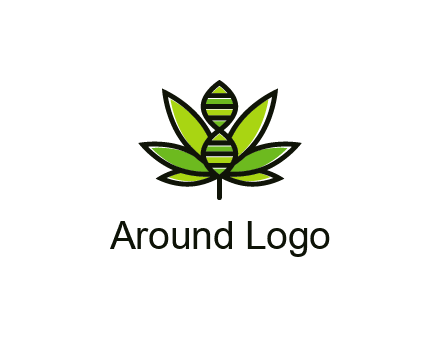 dna at the center of a marijuana leaf logo