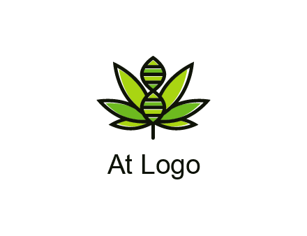 dna at the center of a marijuana leaf logo