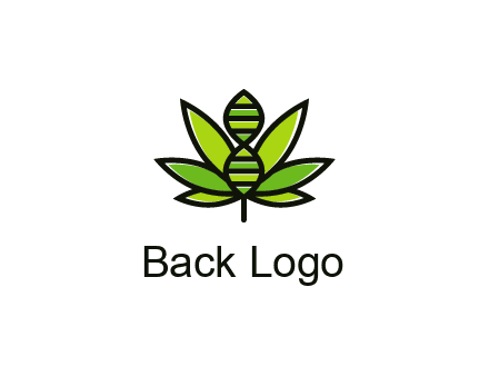 dna at the center of a marijuana leaf logo