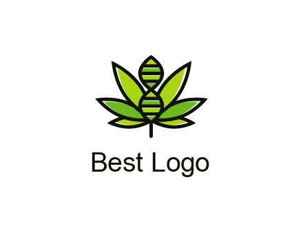 dna at the center of a marijuana leaf logo