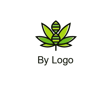 dna at the center of a marijuana leaf logo