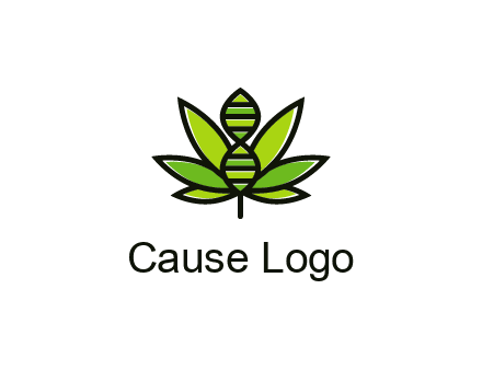 dna at the center of a marijuana leaf logo
