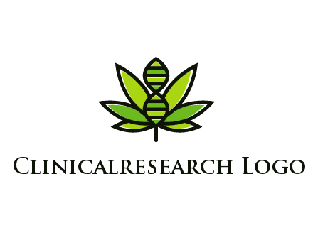 dna at the center of a marijuana leaf logo