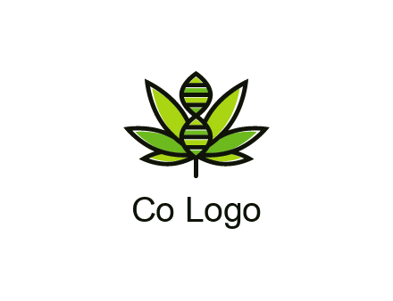 dna at the center of a marijuana leaf logo