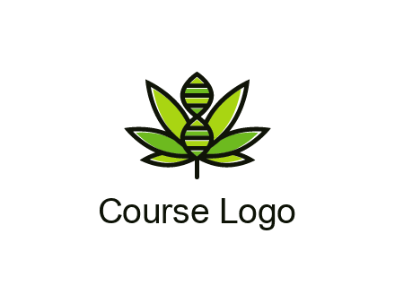 dna at the center of a marijuana leaf logo