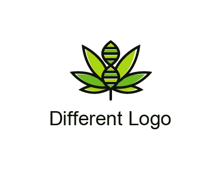 dna at the center of a marijuana leaf logo