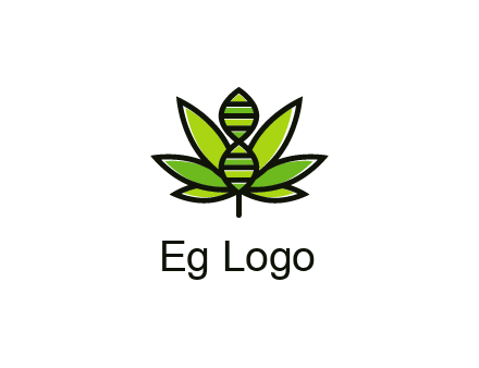 dna at the center of a marijuana leaf logo