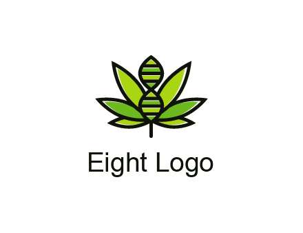 dna at the center of a marijuana leaf logo