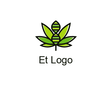 dna at the center of a marijuana leaf logo