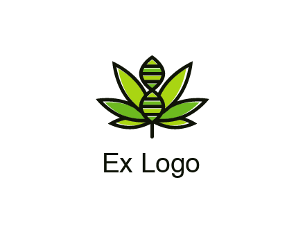 dna at the center of a marijuana leaf logo