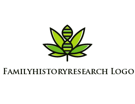 dna at the center of a marijuana leaf logo