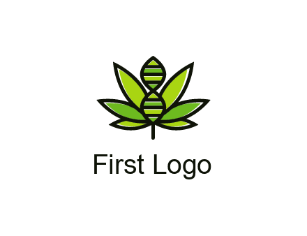 dna at the center of a marijuana leaf logo