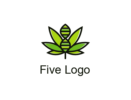 dna at the center of a marijuana leaf logo