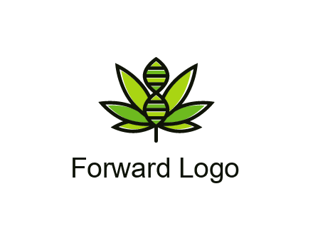 dna at the center of a marijuana leaf logo