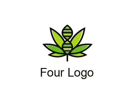 dna at the center of a marijuana leaf logo